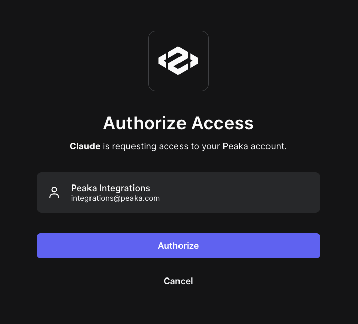 Peaka OAuth consent screen