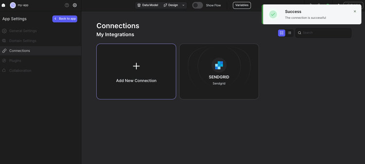 success view of connecting sendgrid