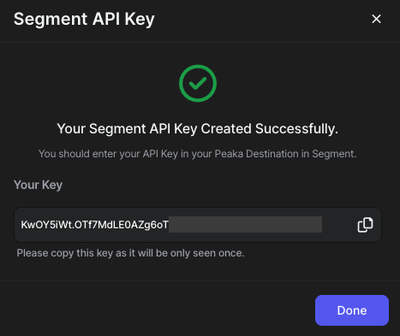 get api key from segment connection modal