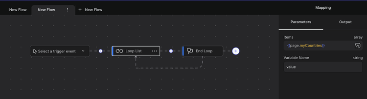 flow loop list node view