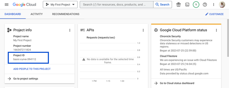 getting project id view in big query dashboard