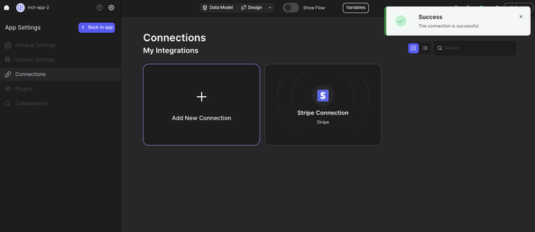 success view of connecting stripe