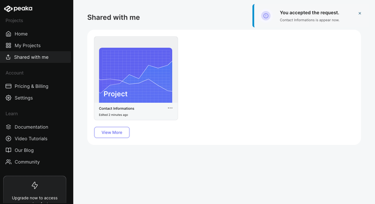 success accepting a shared project view