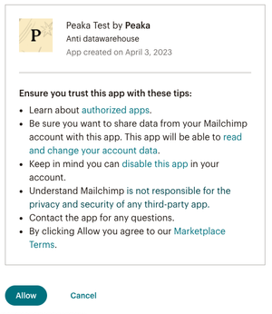 allowing access mailchimp marketing account modal view