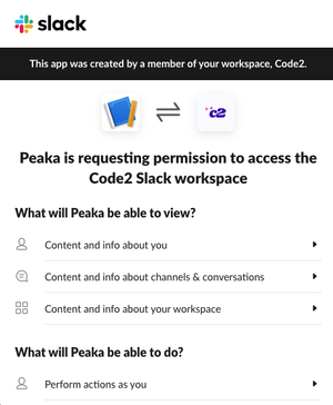 allowing slack integration to connect in Peaka