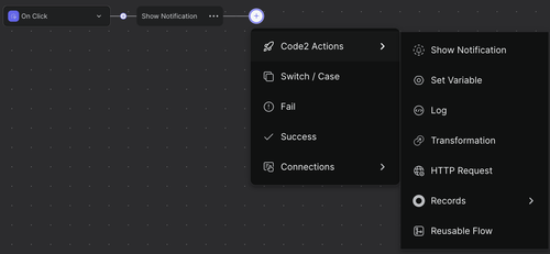 adding a new action nodes to a component