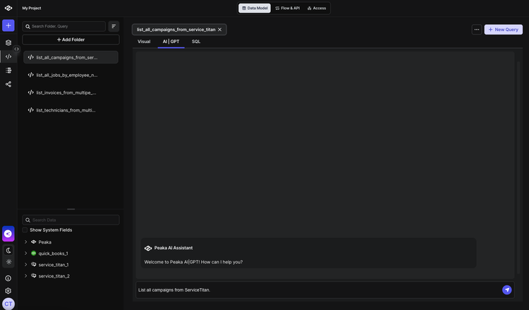 Entering prompt to Peaka AI chatbot
